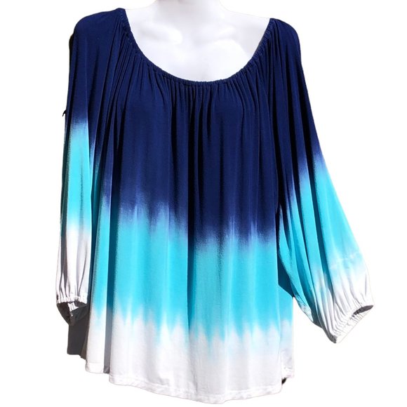 WD.NY Tops - WD.NY Flowy Bohemian Top Navy Teal and White